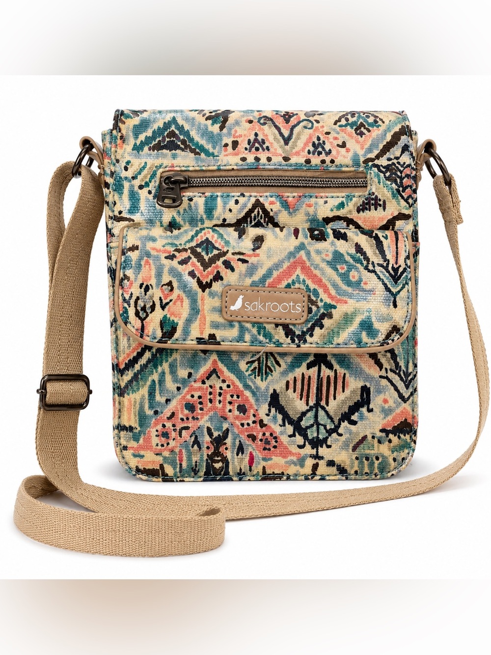 Sakroots NWOT Coated Canvas Crossbody Bag Tribal Boho Geometric Wallet Organizer